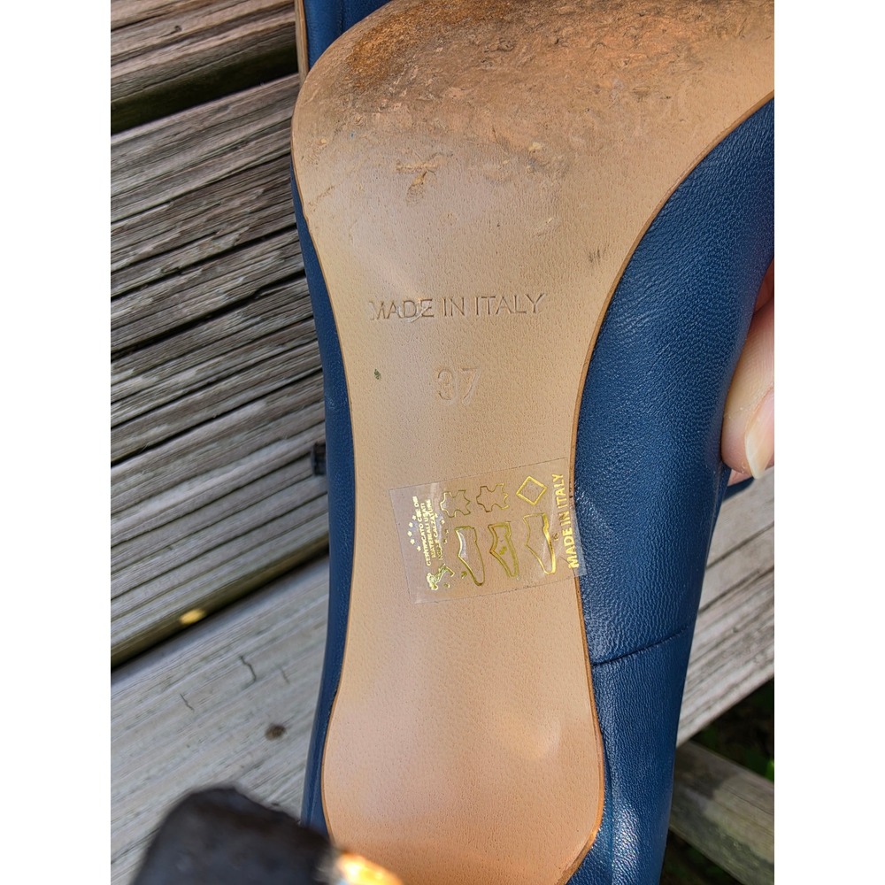 Versace 1969 Navy Blue Leather Pointed Toe Stiletto Pumps Made in Italy Size 37 - Picture 6 of 11